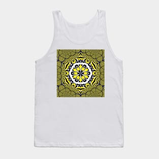 Kaleidoscopic yellow and black chevron floral fantasy pattern in the style of David Hockney Tank Top